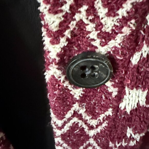 J. Jill Burgundy Aztec Long Cardigan Coatigan Oversized Buttons Small - Picture 8 of 10